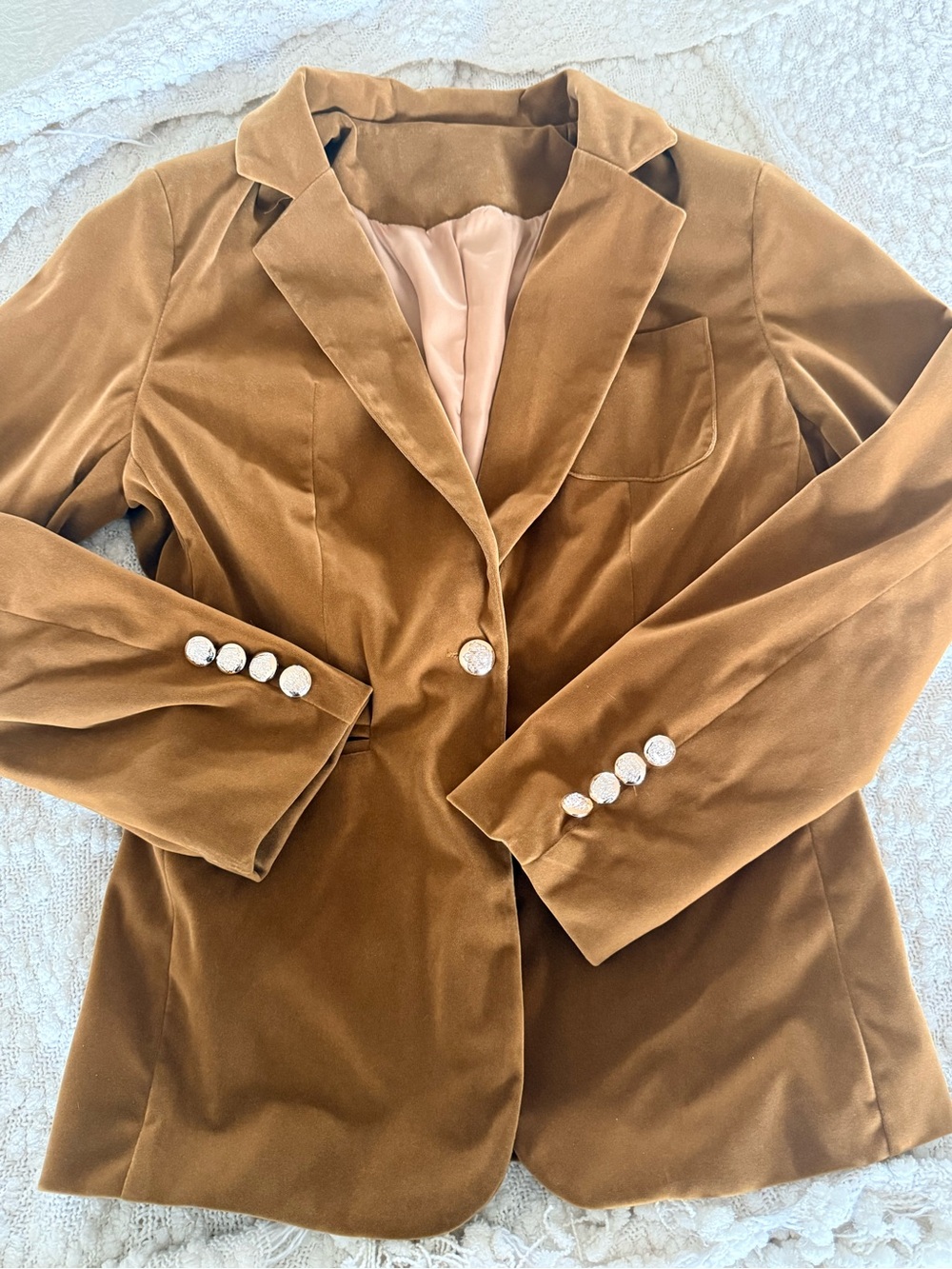 Women's Velvet Blazer Jacket in Camel